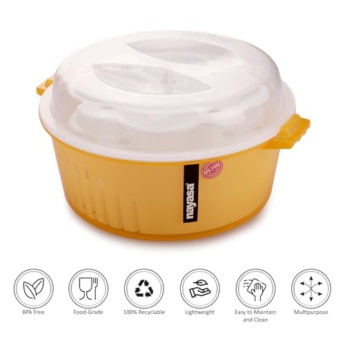 Nayasa Plastic Microwave 4 in 1 Steam Idli Maker | Makes 12 idlis | Microwave Dhokla Maker | Vegetable Steamer Veg & Fruit Strainer | Orange - Image 5