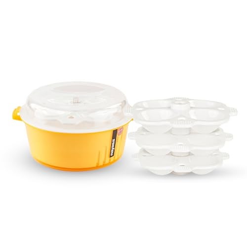 Nayasa Plastic Microwave 4 in 1 Steam Idli Maker | Makes 12 idlis | Microwave Dhokla Maker | Vegetable Steamer Veg & Fruit Strainer | Orange - Image 1