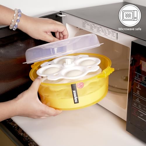 Nayasa Plastic Microwave 4 in 1 Steam Idli Maker | Makes 12 idlis | Microwave Dhokla Maker | Vegetable Steamer Veg & Fruit Strainer | Orange - Image 3