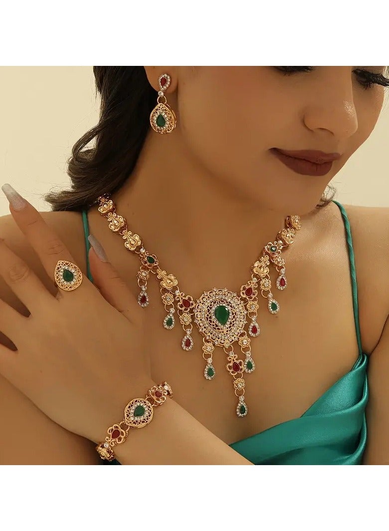 4 Piece Necklace Earrings Ring Bracelet Set Delicate Jewelry Set Perfect Jewelry Set for Ladies to Give to Girlfriends, Wife, Mother, Bridesmaids, Wedding Party Accessories  - Image 1