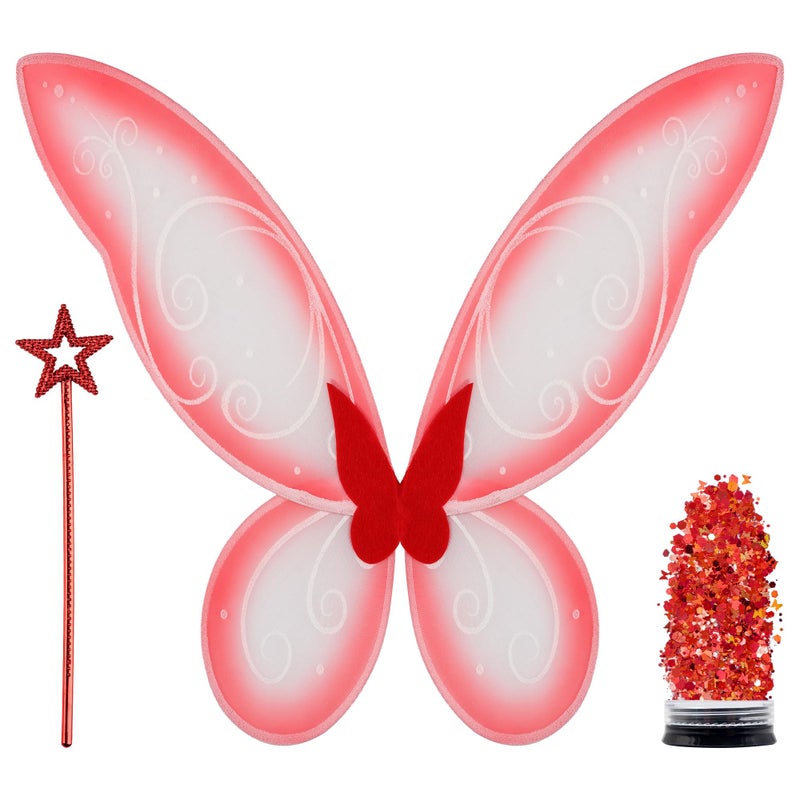 Funcredible Red Costume Wings Star Wand Glitter Adult Festival Halloween Cosplay Accessory Set - Image 2