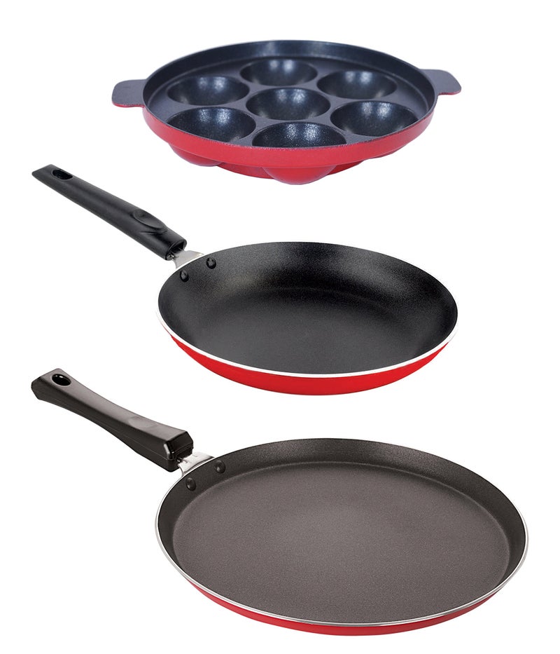 Nirlon Heat Resistance Non-Stick 3 Piece Heavy Gauge Aluminium Cookware with Bakelite Handle, 2.6mm_FT12_TP_AP(7) - Image 1