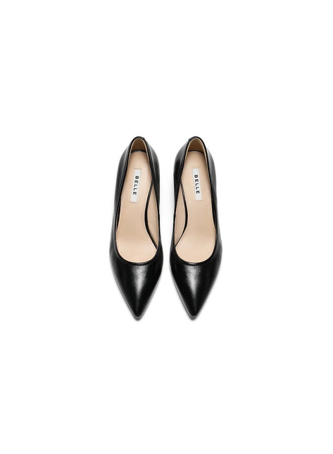 Belle Women's Commuter High Heels Spring  Genuine Leather Formal Shoes Jd013aq6 Black Size 37 - Image 3