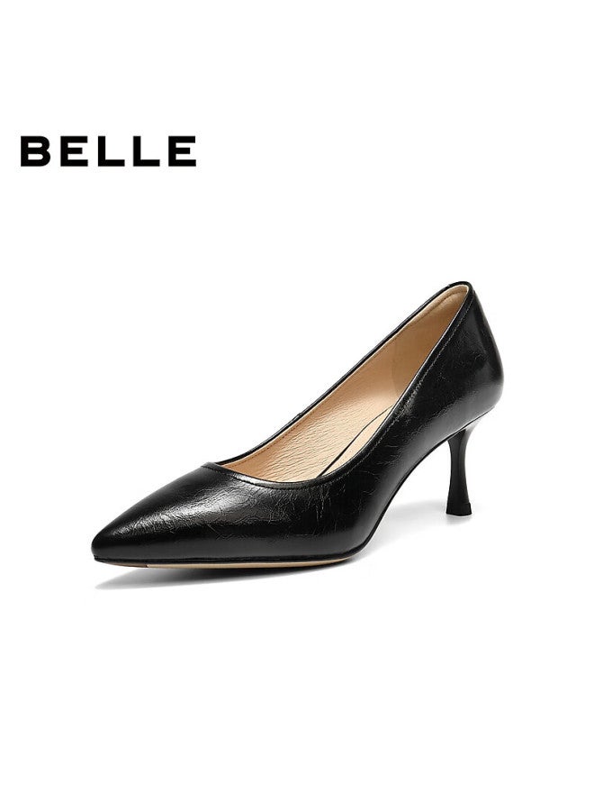 Belle Women's Commuter High Heels Spring  Genuine Leather Formal Shoes Jd013aq6 Black Size 37 - Image 1
