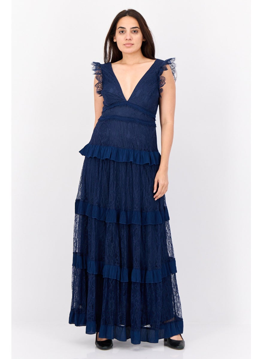 Lulus Women Lace Tiered Maxi Dress, Navy Blue  - Image 1