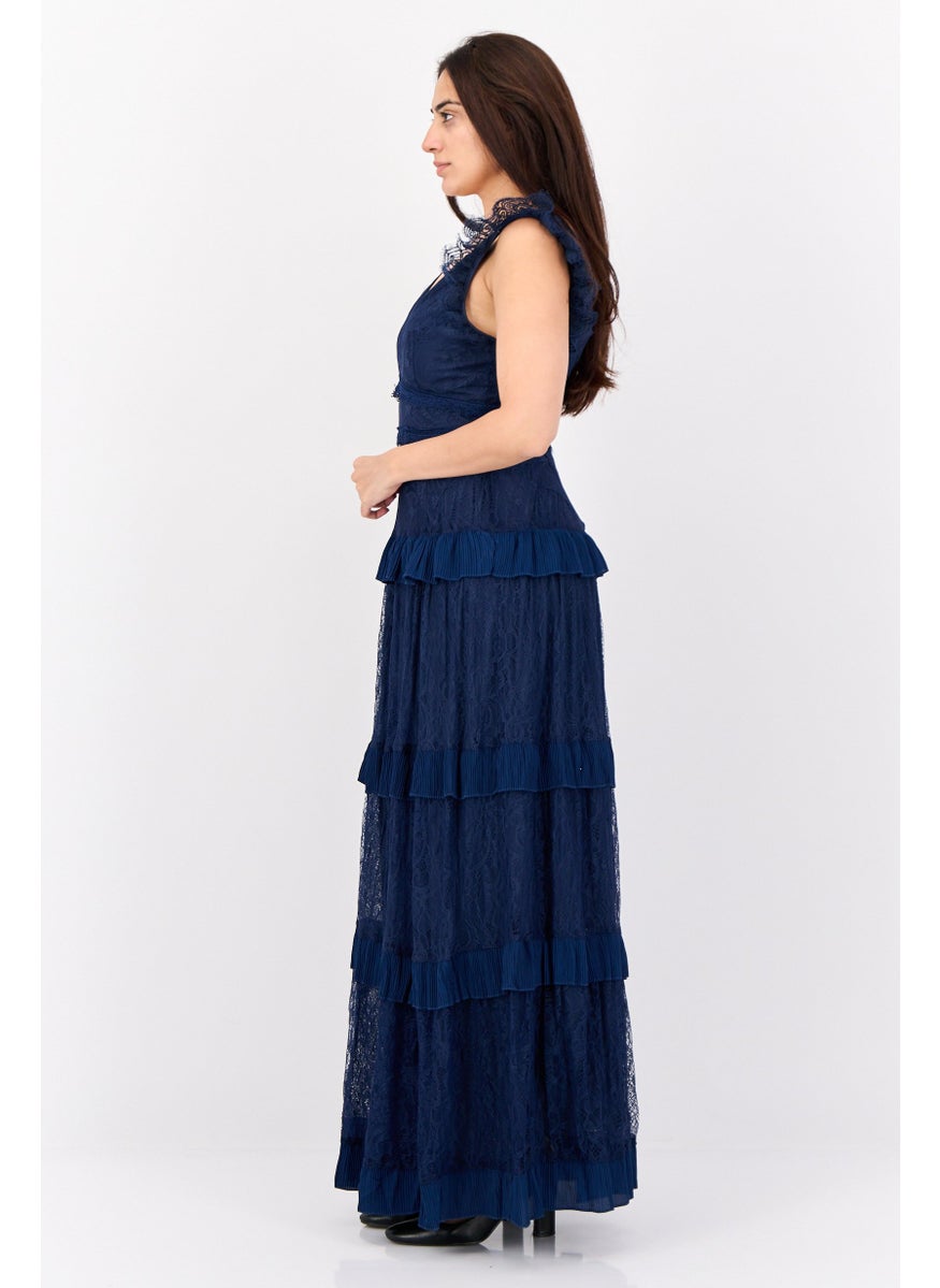 Lulus Women Lace Tiered Maxi Dress, Navy Blue  - Image 2
