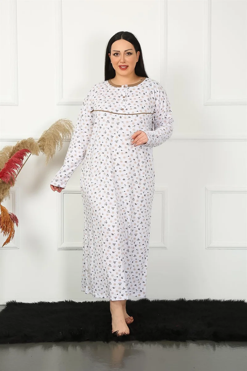 اكبينيز Big Long Sleeve Beige Mother Nightgown 1357