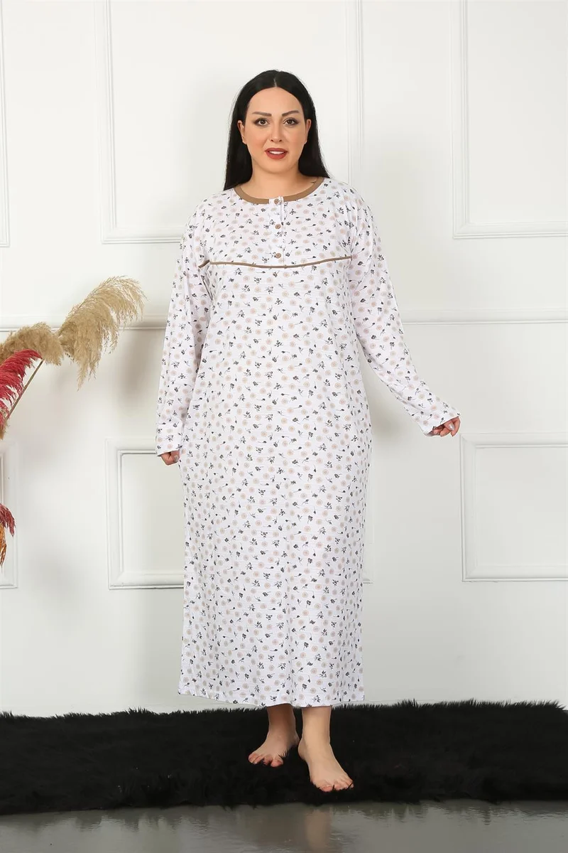 اكبينيز Big Long Sleeve Beige Mother Nightgown 1357