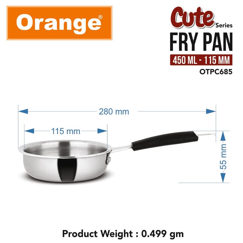 Orange Triply Stainless Steel Mini/Baby/Small Sized (Cute Fry Pan 450 ML) | Heavy Bottom | Induction Friendly | 2.5mm Thickness | Cool Touch Bakelite Stainless Steel Handle | 5Year Warranty - Image 4