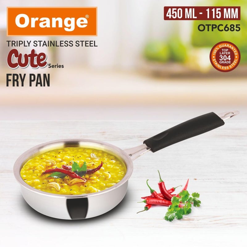 Orange Triply Stainless Steel Mini/Baby/Small Sized (Cute Fry Pan 450 ML) | Heavy Bottom | Induction Friendly | 2.5mm Thickness | Cool Touch Bakelite Stainless Steel Handle | 5Year Warranty - Image 2