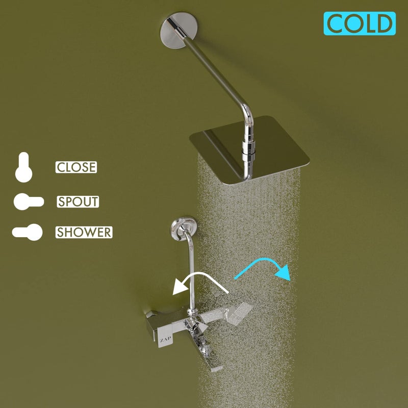 ZAP SKODA Series 100% High Grade Brass 3 in 1 Wall Mixer with Shower Arms & Head | Multi Flow Hand Shower with 1.5 Meter Flexible Tube (Chrome) - Image 4