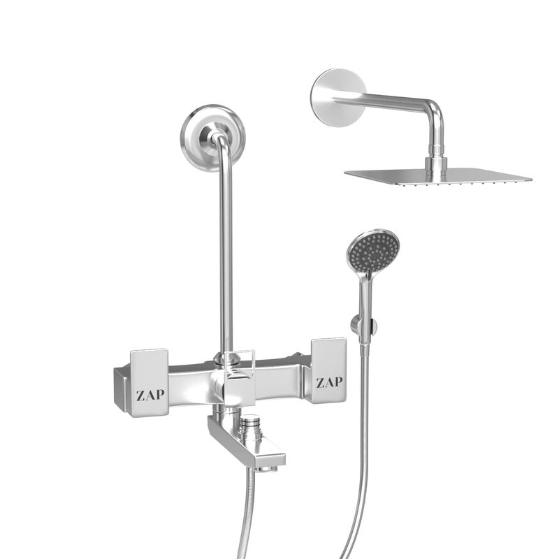 ZAP SKODA Series 100% High Grade Brass 3 in 1 Wall Mixer with Shower Arms & Head | Multi Flow Hand Shower with 1.5 Meter Flexible Tube (Chrome) - Image 1