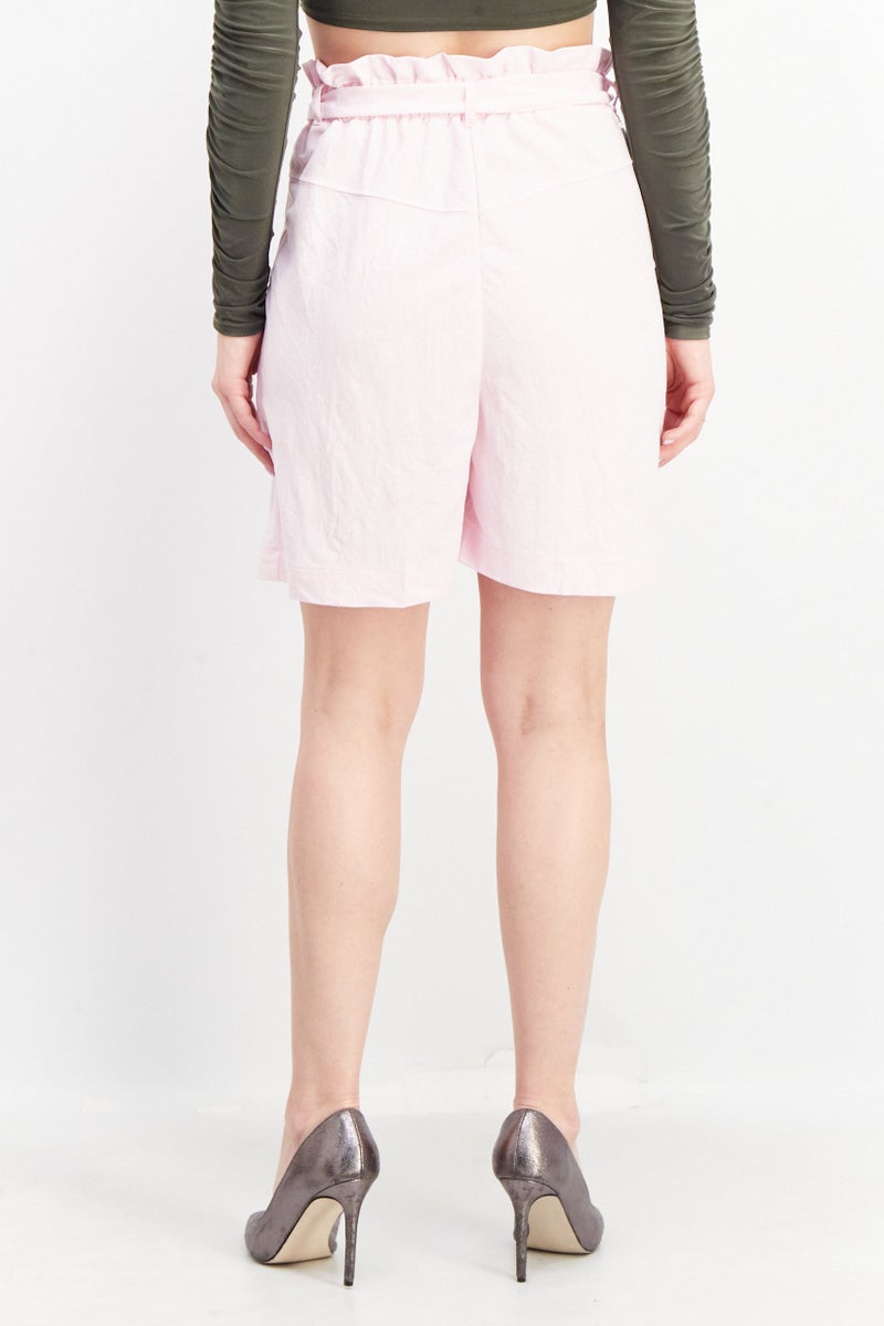 ESPRIT Women Solid Paperbag Waist Shorts, Pink - Image 3