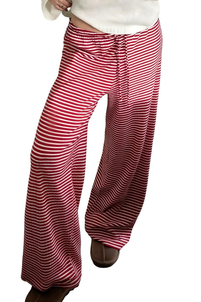 codcm Womens Comfy Pajama Pants Striped Low Waisted Lounge Pants Elastic Waist Drawstring Long Trousers - Image 1