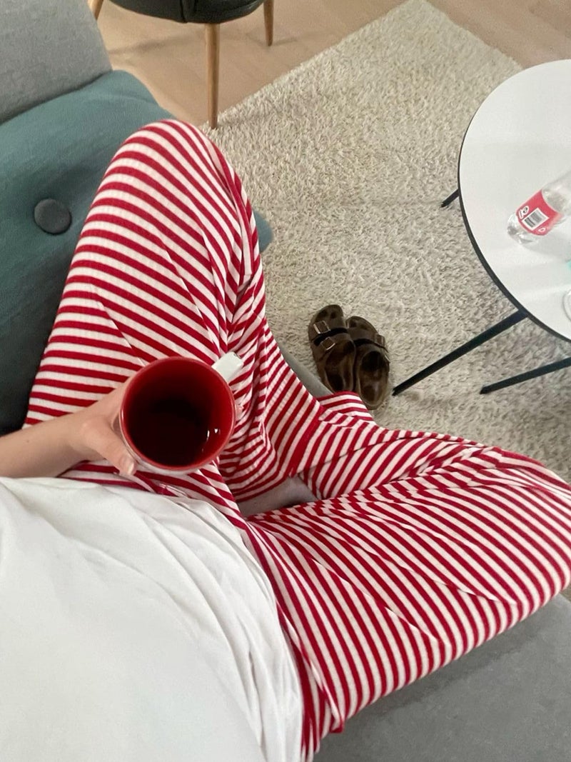 codcm Womens Comfy Pajama Pants Striped Low Waisted Lounge Pants Elastic Waist Drawstring Long Trousers - Image 3
