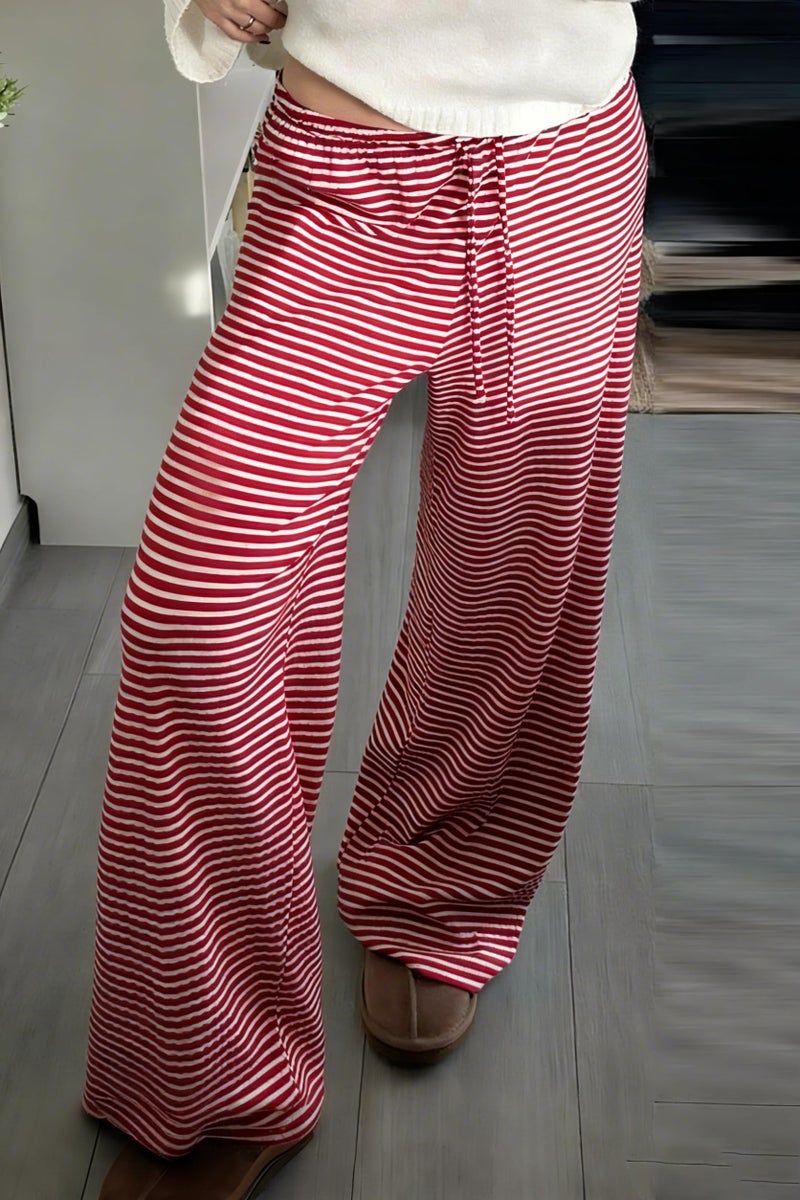 codcm Womens Comfy Pajama Pants Striped Low Waisted Lounge Pants Elastic Waist Drawstring Long Trousers - Image 2
