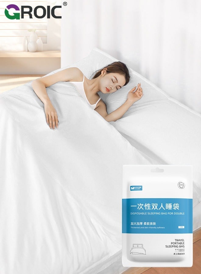 GROIC Disposable Bed Sheets,Disposable Sleeping Bag,Disposable Fitted Sheets Travel Bedding Cover for Hotel, Sheet with Quilt and Pillowcase  - Image 1