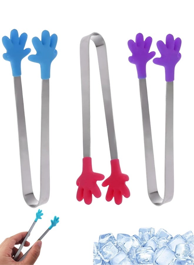 Mini ice tongs, 3 multi-functional colors with a non-slip hand shape, silicone dessert tongs for mixing food, desserts, bread, cakes, kitchen, and weddings - Image 1