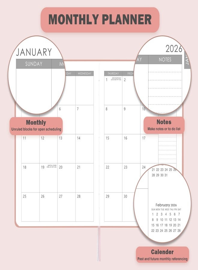 Vondafe 2026 Planner - Planner 2026 Weekly and Monthly, Jan.2026 - Dec.2026, 8.35" x 5.75", 2026 Weekly & Monthly Planners with Hardcover, Tabs, Holidays, Daily Organizer - Pink - Image 4