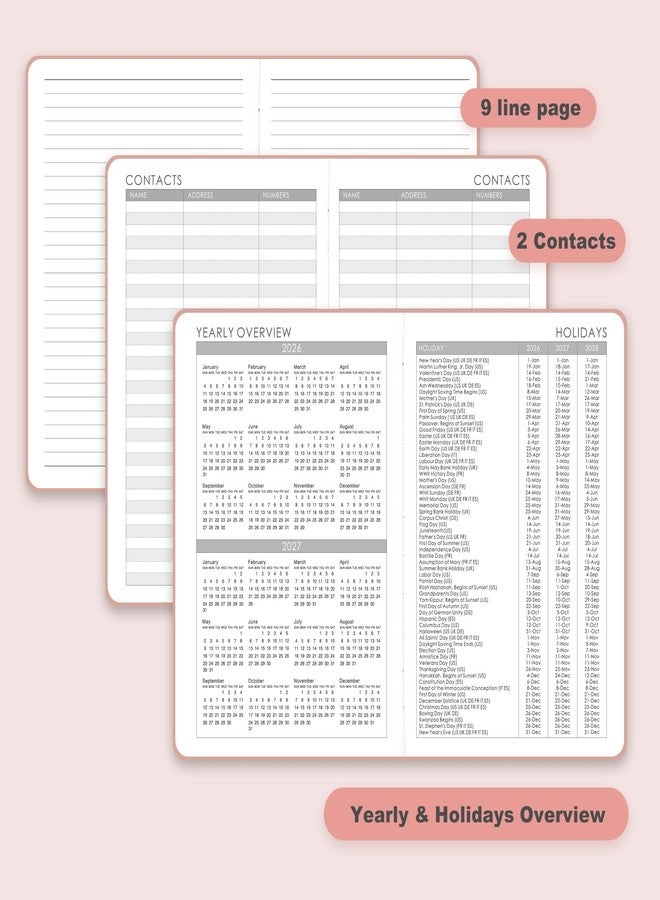 Vondafe 2026 Planner - Planner 2026 Weekly and Monthly, Jan.2026 - Dec.2026, 8.35" x 5.75", 2026 Weekly & Monthly Planners with Hardcover, Tabs, Holidays, Daily Organizer - Pink - Image 5