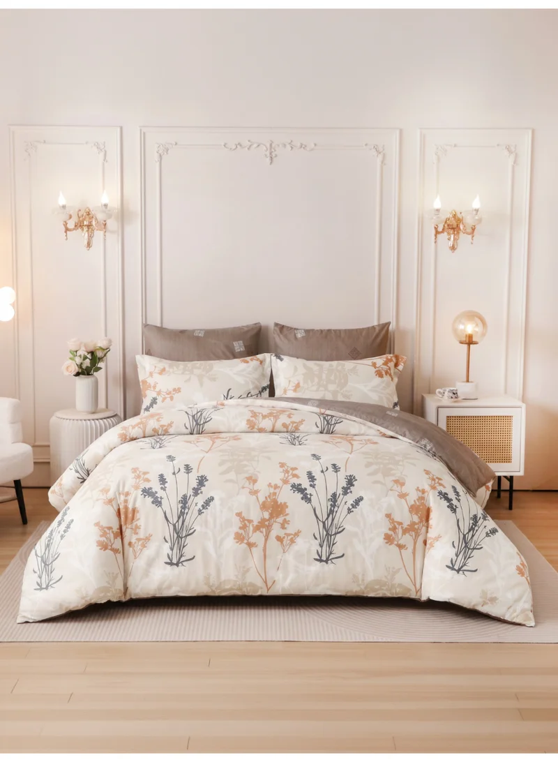 Printed Duvet Set, Queen Size Fits 180x200 cm - 4-Pcs Bed Set, Brushed Microfiber Fabric - 1 Duvet Cover, 1 Fitted Sheet, 1 Pillow Shams, 1 Pillowcases (Filler Not Included)