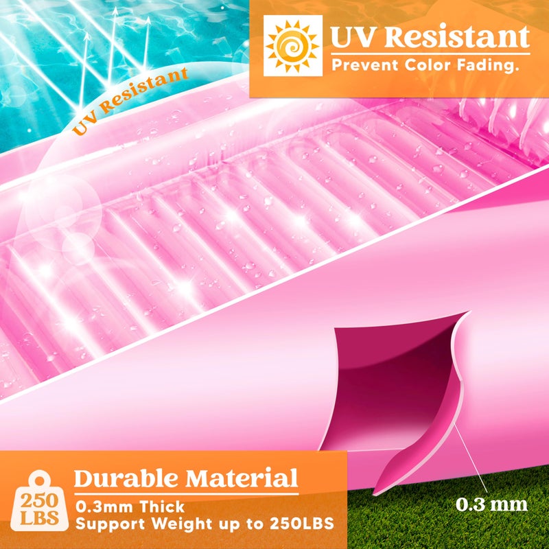 Sloosh Inflatable Tanning Pool Lounge Float, 70" x 46" Suntan Tub Raft Floatie, Tanning Pool with Pillow, Personal Pool Lounger for Adult Summer Water Party, L-Pink - Image 4