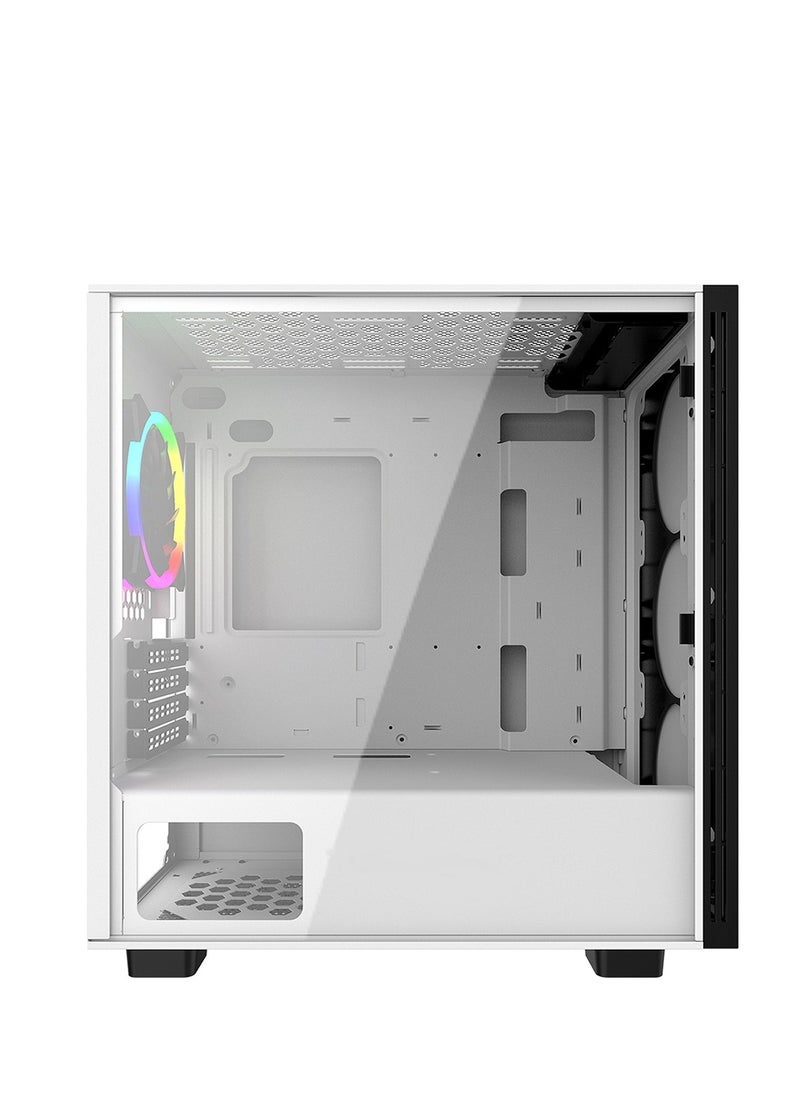 Gasin - Desktop Computer Case, Chassis, White, Gaming Computer Case, RGB Fans，Tempered Glass,  MATX - Image 1