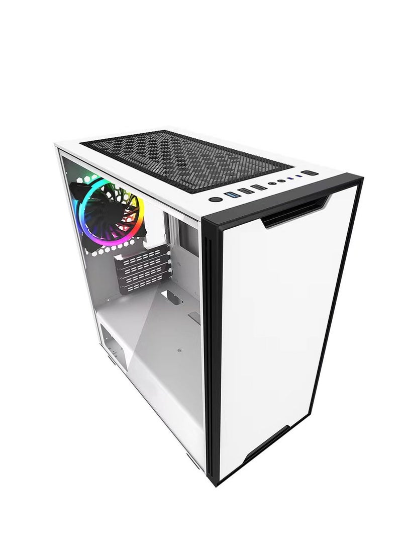 Gasin - Desktop Computer Case, Chassis, White, Gaming Computer Case, RGB Fans，Tempered Glass,  MATX - Image 1