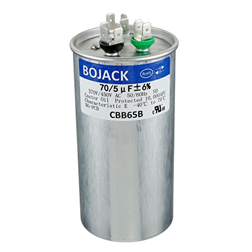 BOJACK 70+5uF 70/5MFD ±6% 370V/440V CBB65 Dual Run Circular Start Capacitor for AC Motor Run or Fan Start or Condenser Straight Cool or Heat Pump air Conditioner - Image 1