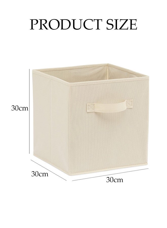 DUNISO Collapsible Fabric Storage Cubes Organizer with Handles,Set of 6 Beige Storage Cubes  Fabric Bins with Handles for Clothes Toys Books Organization(30x30x30 cm) - Image 2