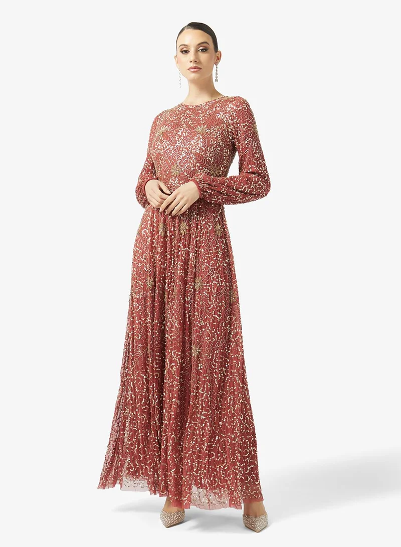 Embellished Balloon Sleeve Maxi Dress