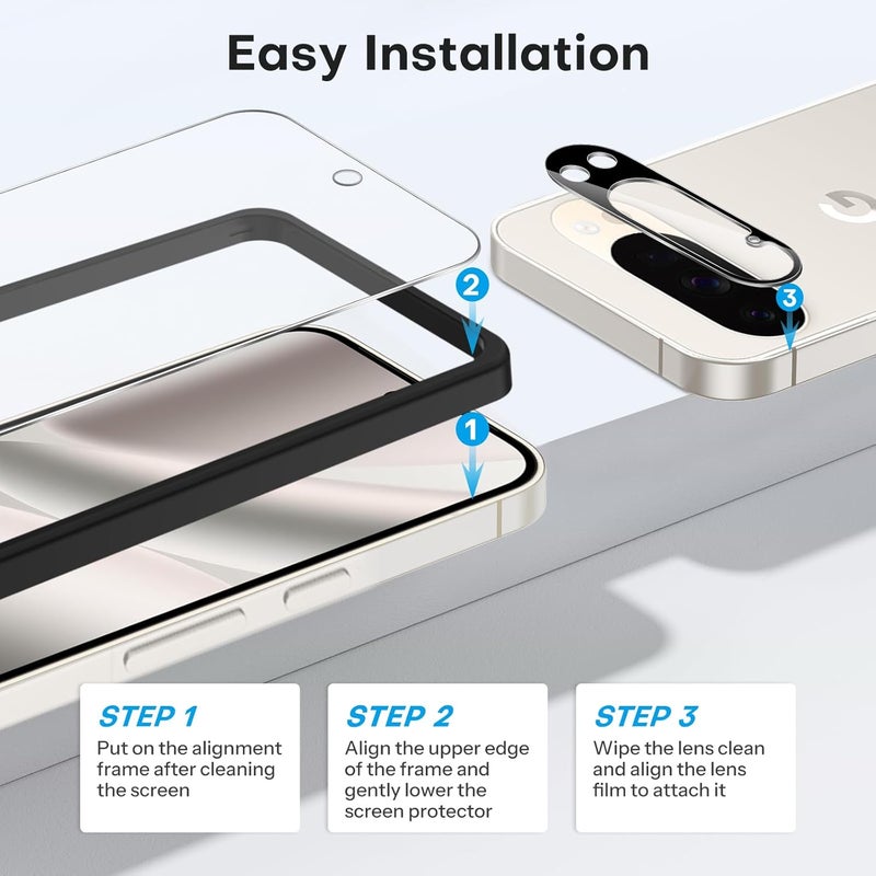 Omoton حزمة 3+2 لواقي شاشة Google Pixel 10 Pro بحجم 6.3 بوصة، 3 حزمة من واقي الشاشة الزجاجي المقسى و2 حزمة من واقي عدسة الكاميرا مع إطار محاذاة، متوافق مع الحافظة (غير متوافق مع 10/10 Pro XL) - Image 5