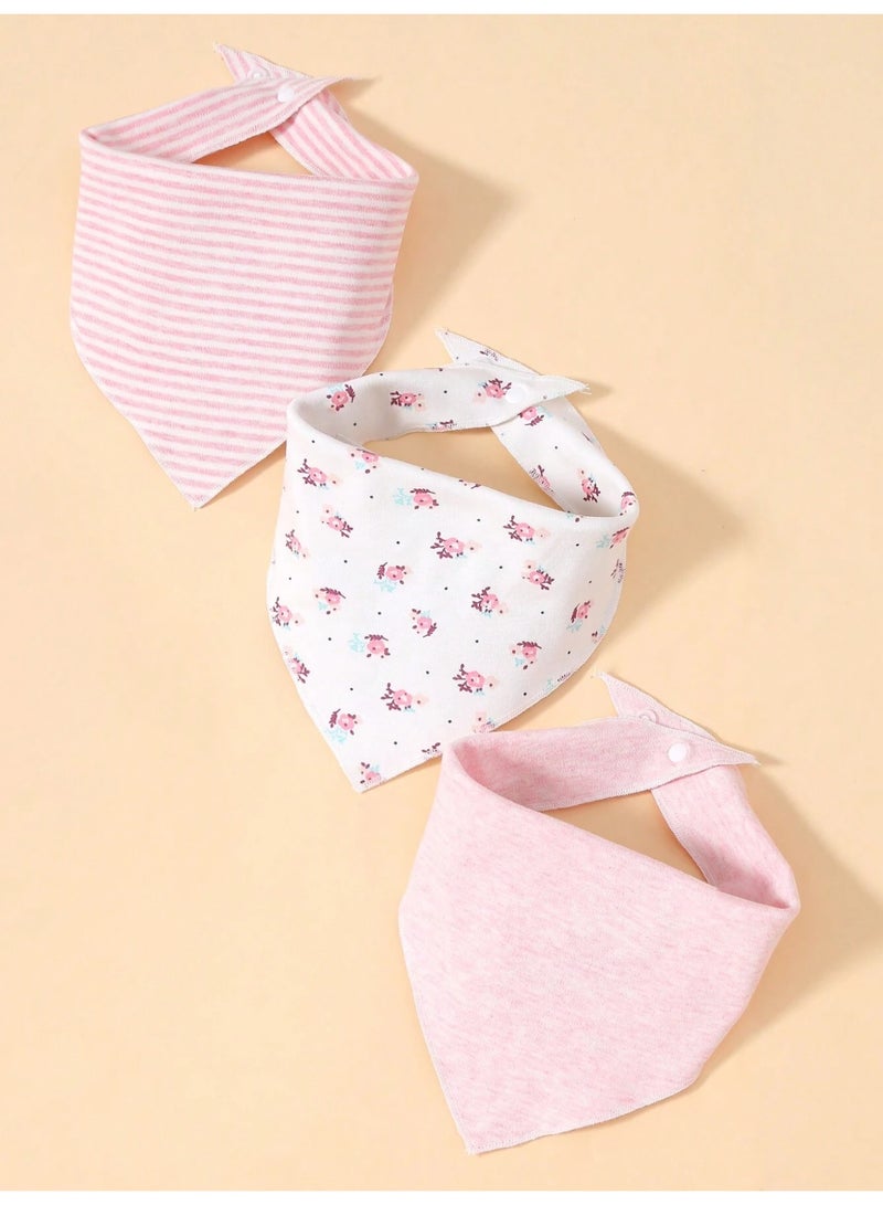 Kisunya 9pcs Newborn Infant Hat Set with Bibs – Includes 3pcs Soft Baby Hats, 3pcs Mittens, 3pcs Absorbent Bibs in Pink Floral Design – Cotton Newborn Essentials for Girls, Comfortable and Breathable, Ideal for Hospital Use and Daily Wear - Image 2