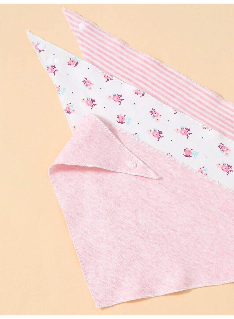Kisunya 9pcs Newborn Infant Hat Set with Bibs – Includes 3pcs Soft Baby Hats, 3pcs Mittens, 3pcs Absorbent Bibs in Pink Floral Design – Cotton Newborn Essentials for Girls, Comfortable and Breathable, Ideal for Hospital Use and Daily Wear - Image 5