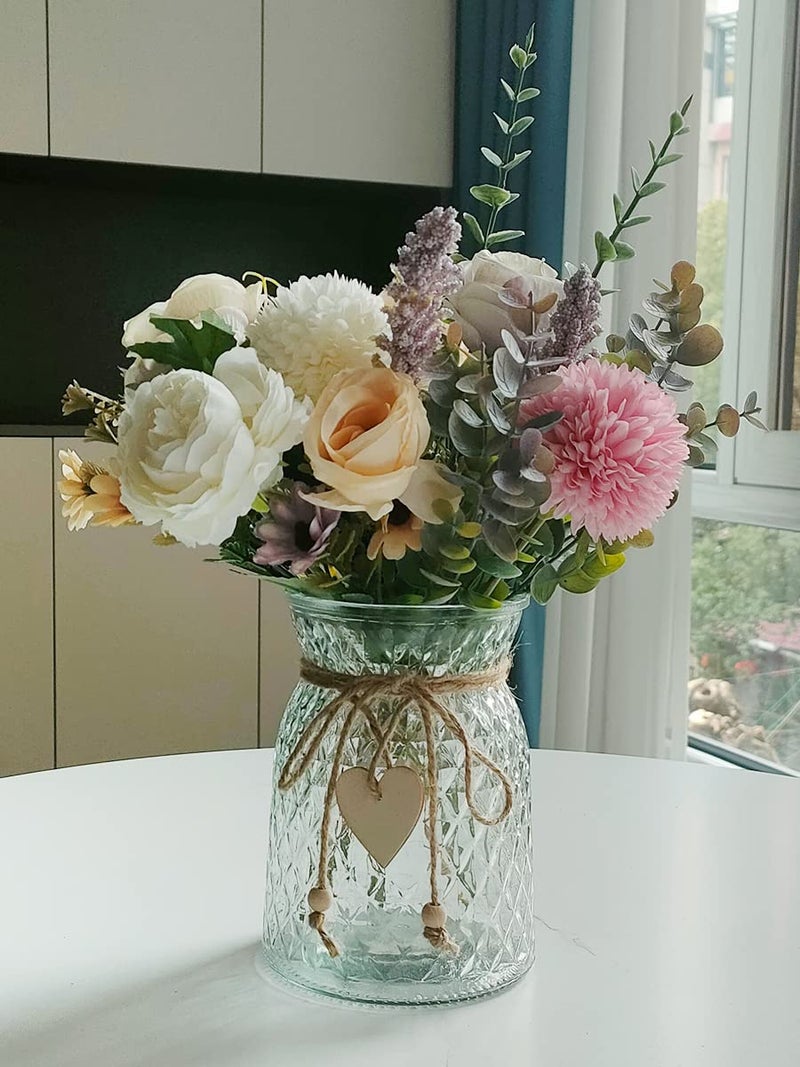 Aubcee Fake Flowers with Vase, Faux Peony Silk Flowers for Home Decor,Fake Flowers with Vase for Coffee Table Decor,Living Room Bathroom Plant Decor, Centerpiece Table Decorations - Image 3