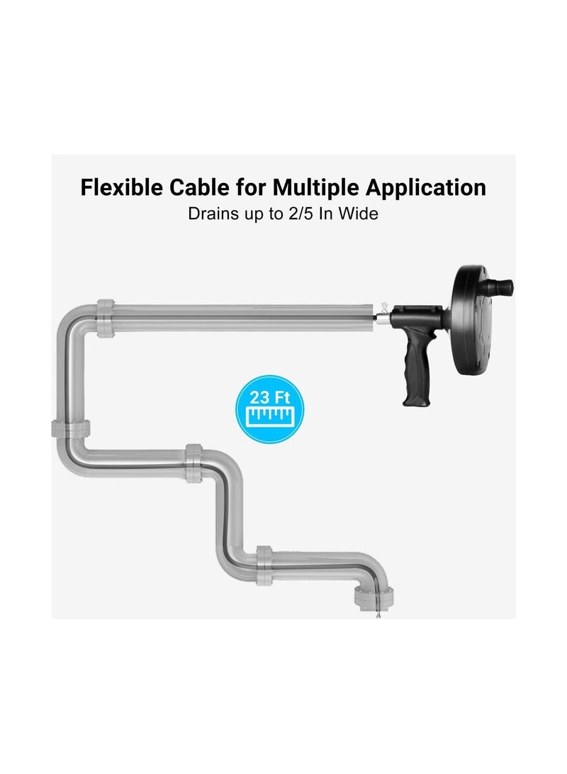 Drain Auger, 25 Feet Plumbing Snake Drain Auger, Heavy Duty Pipe Clog Remover, for Bathroom, Kitchen and Toilet Snake Drain Cleaner, Comes with Gloves, Black - Image 2