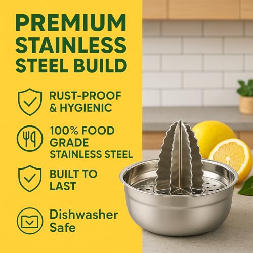 NOHUNT Premium Stainless Steel Manual Citrus Juicer, Hand Press Squeezer with Honeycomb Filter Bowl, Large Capacity Lemon Orange Juice Strainer, 12.2x12.2x6.8 cm (Round) - Image 4