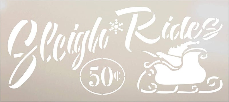 Ivana's Sleigh Rides 50 Cents Christmas Holiday Stencil | Wood Signs | Word Art Reusable | Family Dining Room | Painting Chalk Mixed Multi-Media | DIY Home - Size (11" x 5") - Image 1