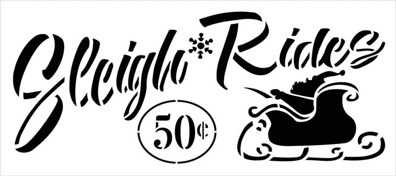 Ivana's Sleigh Rides 50 Cents Christmas Holiday Stencil | Wood Signs | Word Art Reusable | Family Dining Room | Painting Chalk Mixed Multi-Media | DIY Home - Size (11" x 5") - Image 3