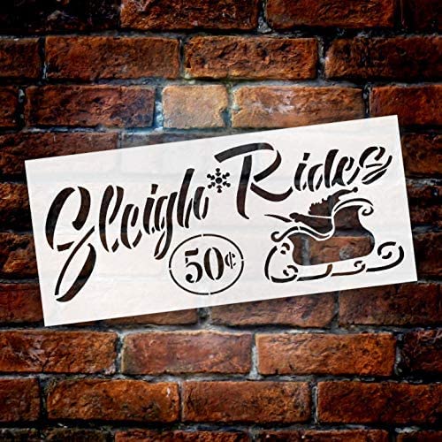 Ivana's Sleigh Rides 50 Cents Christmas Holiday Stencil | Wood Signs | Word Art Reusable | Family Dining Room | Painting Chalk Mixed Multi-Media | DIY Home - Size (11" x 5") - Image 2