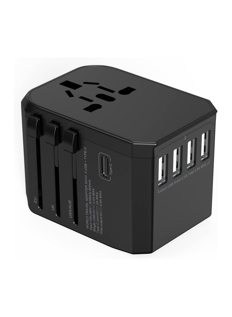 ELTRAZONE Universal International Travel Power Adapter with 3 USB + 1 Type C Charging Ports, European Adapter, Worldwide AC Outlet Plugs Adapters for Europe, UK, US, AU - Image 1
