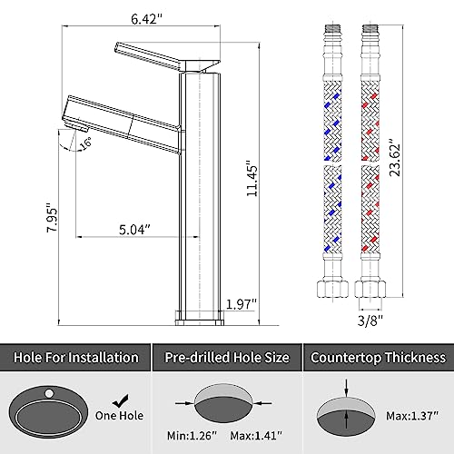 KAIYING Pull Down Vessel Sink Faucet, Single Handle Tall Bathroom Faucet with Pull Out Sprayer, Single Hole High Vanity Basin Mixer Tap, Lavatory Utility Sink Faucets (Tall, Brushed Nickel) - Image 5