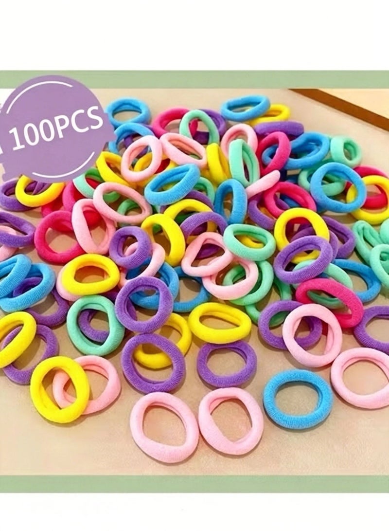 100 PCS Colorful Soft Mini Hair Ties Kit for Kids, Small Rubber Hair Bands Elastic Ponytail Holders Ties for Little Girl Hair Accessories - Image 1