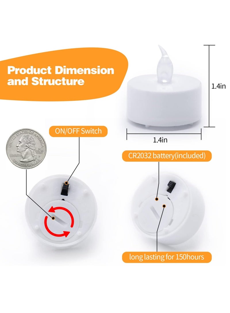 شموع الشاي بتقنية - عبوة تحتوي على 12 شمعة صناعية بدون لهب باللون الأصفر الدافئ أو الأبيض الدافئ، تدوم 150 ساعة وتعمل بالبطارية، مثالية للديكور. - Image 5