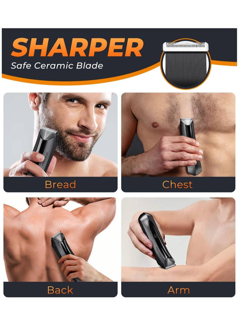 pritech Body Hair Trimmer for Men Pubic Hair Trimmer - Wet/Dry Ball Trimmer with Ceramic Clipper, Rechargeable Body Groomer for Men with Standing Recharge Dock, Cordless Groin Hair Trimmer for Men - Image 2