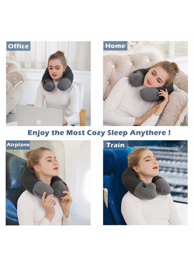 Keemall Inflatable Travel Neck Pillow, Best Airplane Neck Pillow for Long Flight Sleeping,Soft 100% Cotton Travel Pillow for Plane Head Rest, Portable Traveling Essentials - Image 4