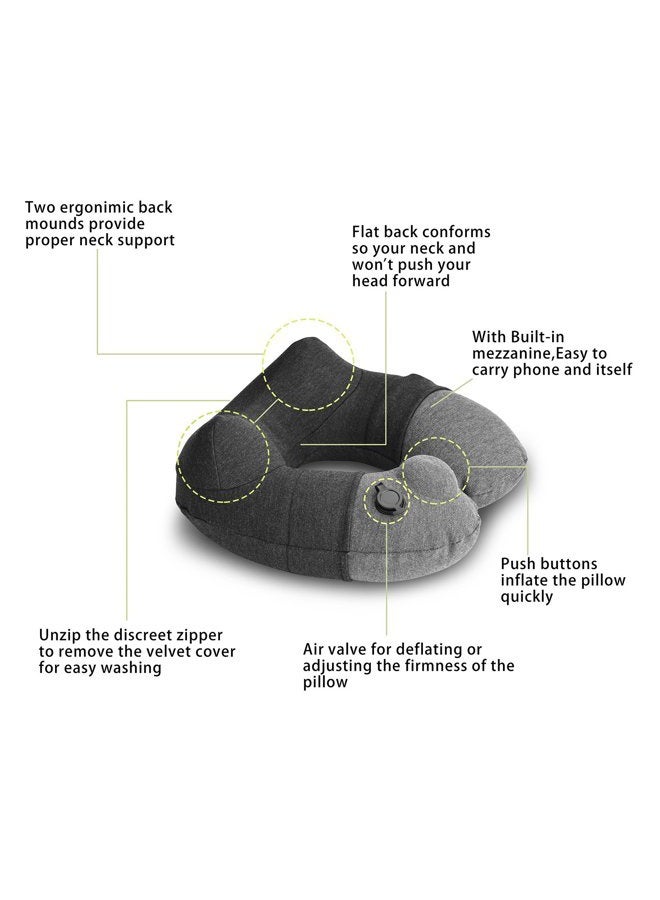 Keemall Inflatable Travel Neck Pillow, Best Airplane Neck Pillow for Long Flight Sleeping,Soft 100% Cotton Travel Pillow for Plane Head Rest, Portable Traveling Essentials - Image 3