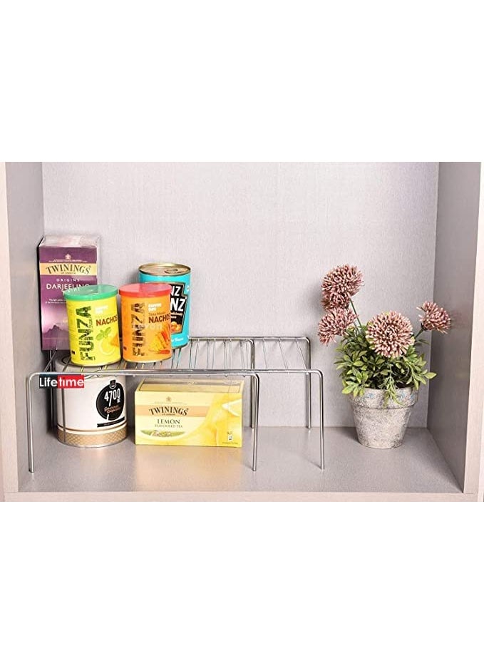 Life Time - LIFE TIME Stainless Steel Kitchen Dish Rack Expandable Storage Shelves for Kitchen Cabinets Multipurpose Organizer Extend Up to 580 mm with Anti-Rust Nano Coating - Image 1