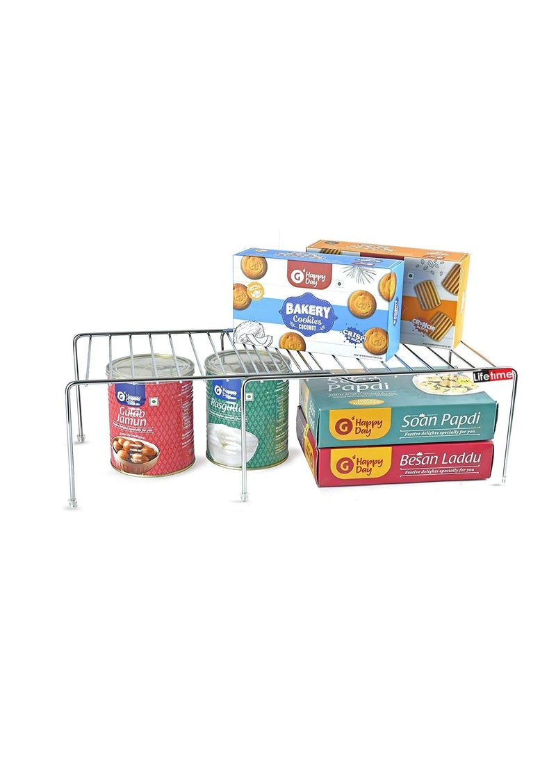 Life Time - LIFE TIME Stainless Steel Kitchen Dish Rack Expandable Storage Shelves for Kitchen Cabinets Multipurpose Organizer Extend Up to 580 mm with Anti-Rust Nano Coating - Image 1