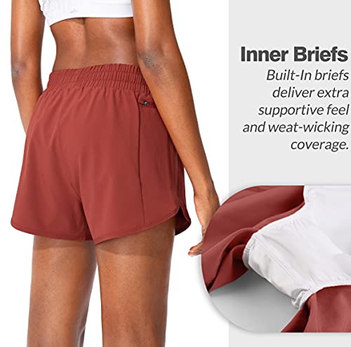 Soothfeel Womens Running Shorts with Zipper Pockets High Waisted Athletic Gym Workout Shorts for Women with Liner - Image 2